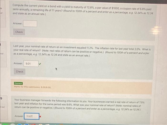 need help with these 2 questions! Compute the current yield on a