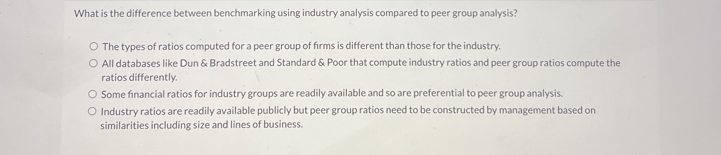  What is the difference between benchmarking using industry analysis compared to
