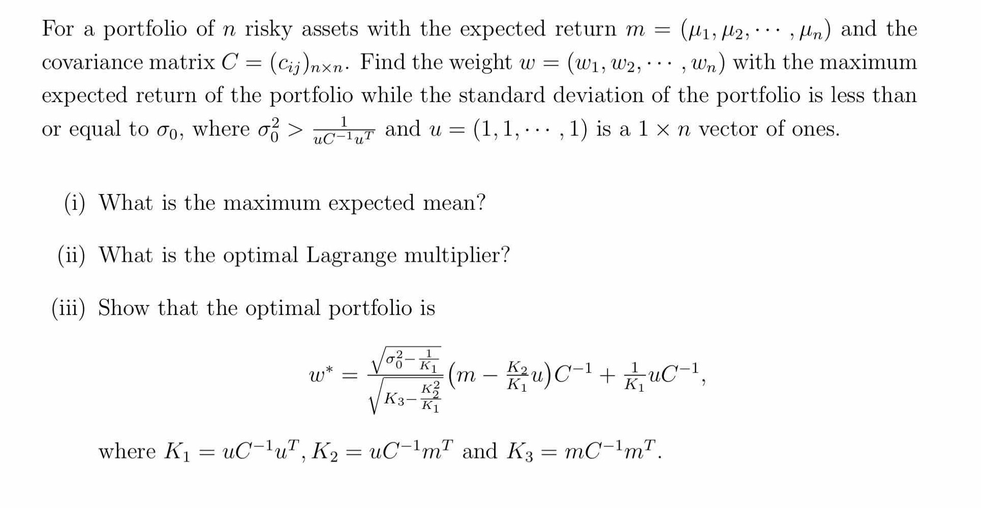 All the information is given by the picture For a portfolio of