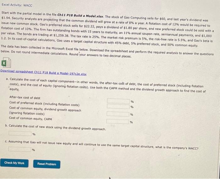  Start with the partial model in the file Ch11 P18 Build