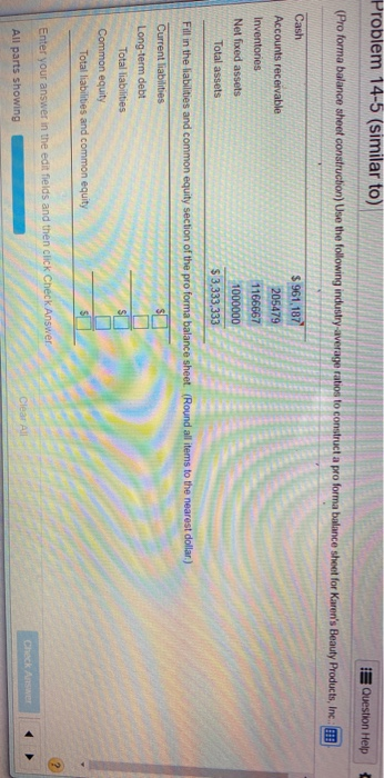  Data Table Problem 14-5 (similar to) Question Help (Pro forma balance