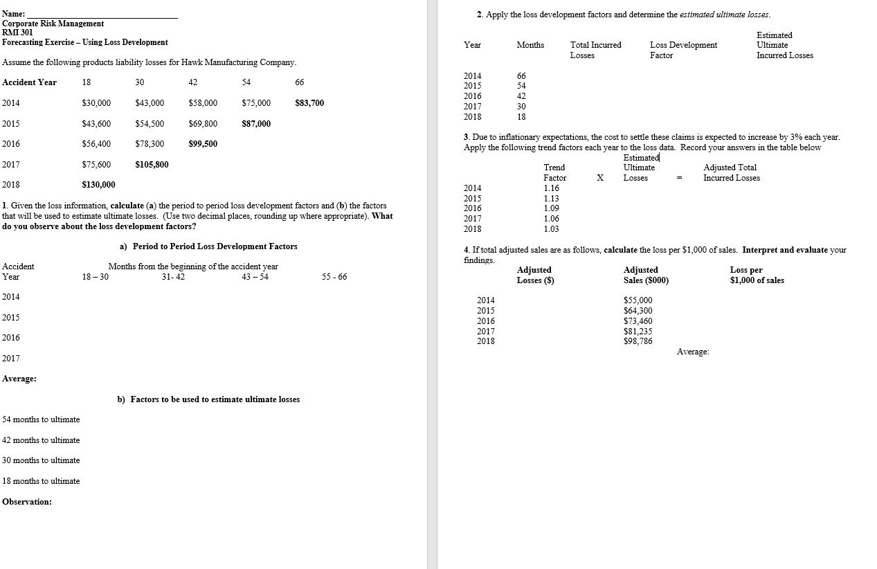 2. Apply the loss development factors and determine the estimated ultimate