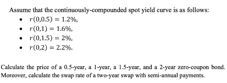 . Assume that the continuously-compounded spot yield curve is as follows: