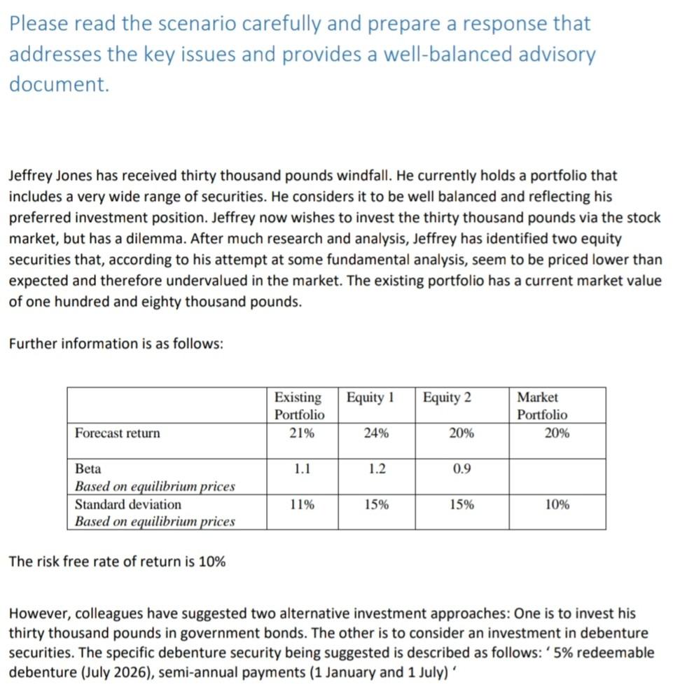  Please read the scenario carefully and prepare a response that addresses