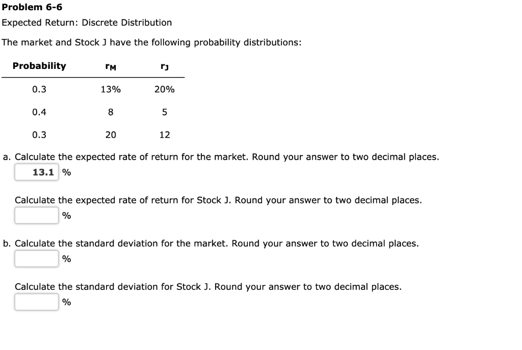  Problem 6-6 Expected Return: Discrete Distribution The market and Stock J