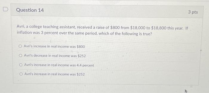 question 14 will upvote thanks :) Question 14 3 pts Avri, a