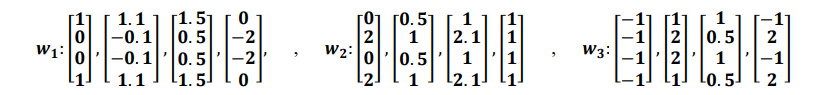 In the three-class classification problem defined in 4-dimensional space, the classes ,