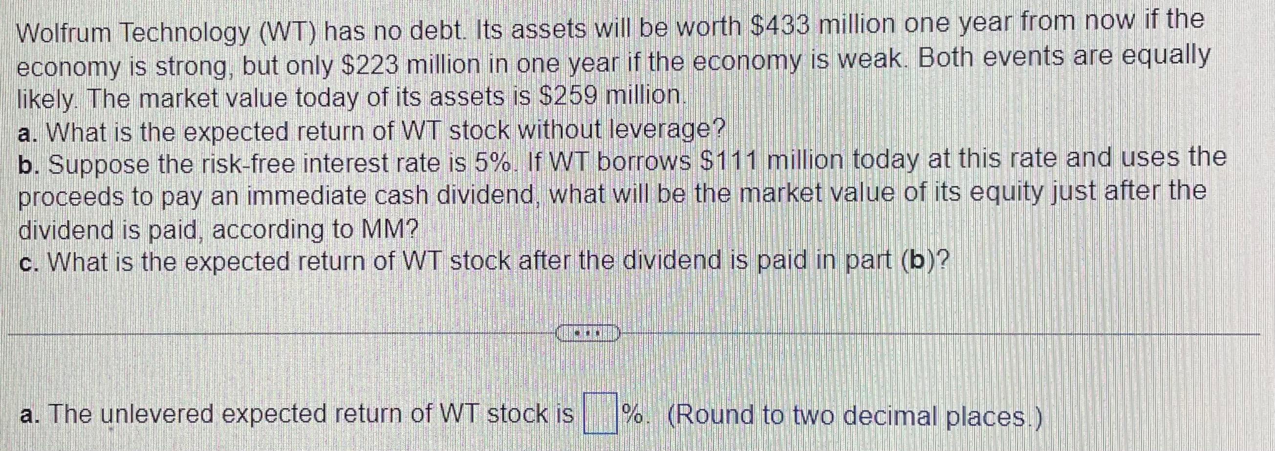  Wolfrum Technology (WT) has no debt. Its assets will be worth