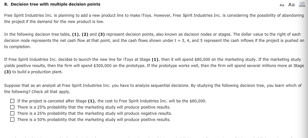 8. Decision tree with multiple decision points Aa Aa E Free