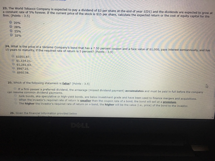  Please answer 23,24,&25. Thank you! expected to pay a dividend of
