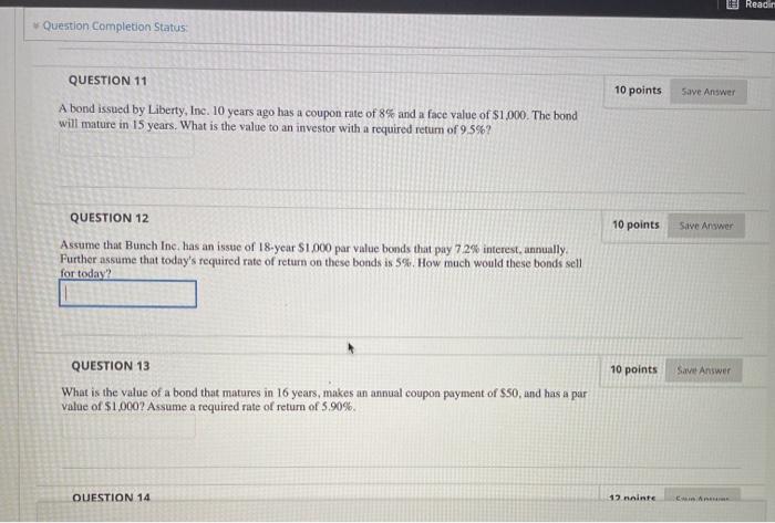  Readin Question Completion Status 10 points Save Answer QUESTION 11 A
