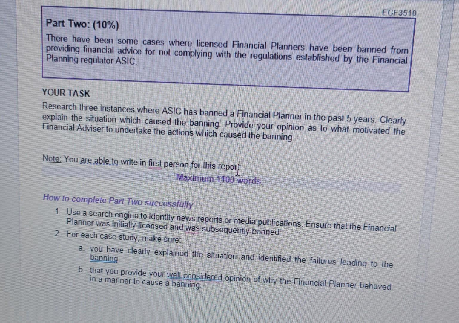 Part Two: (10%) There have been some cases where licensed Financial