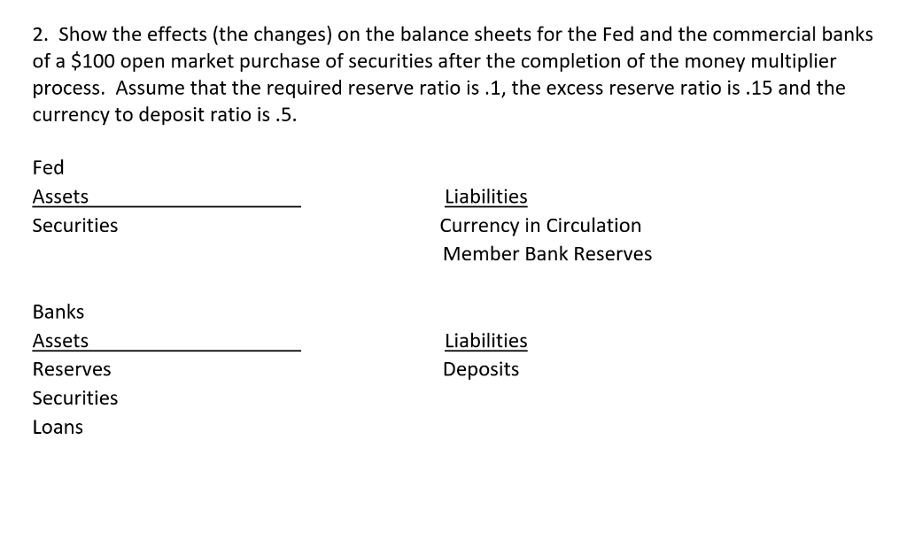 2. Show the effects (the changes) on the balance sheets for