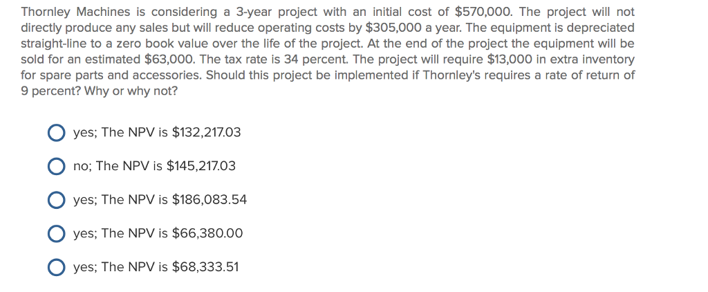  Thornley Machines is considering a 3-year project with an initial cost