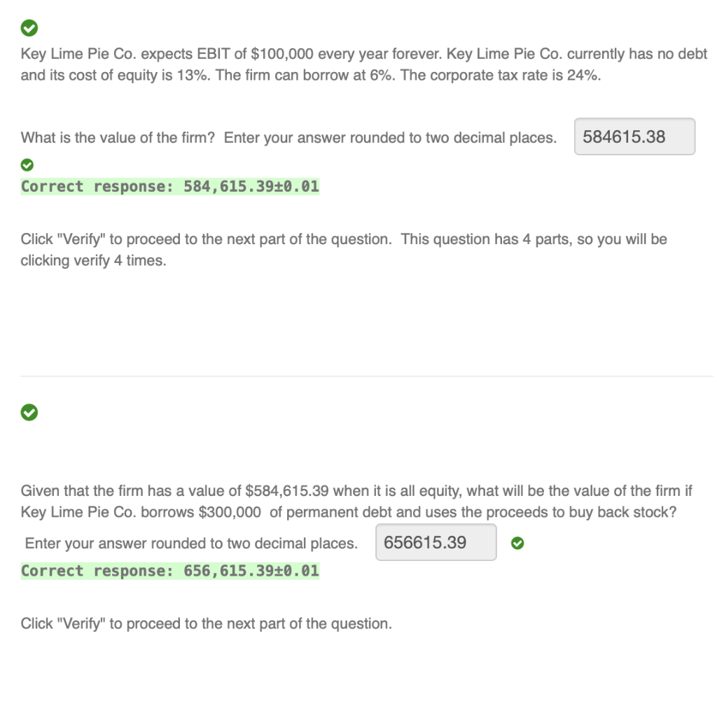 Please answer last question Key Lime Pie Co. expects EBIT of $100,000