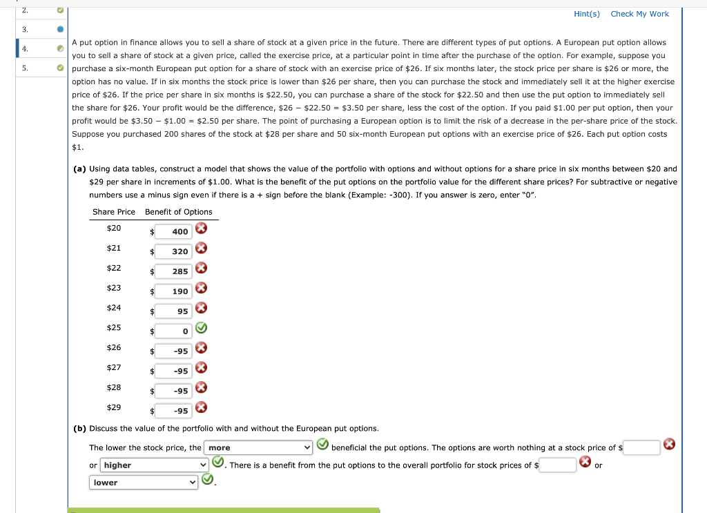 2. Hint(s) Check My Work 3. . 4. 5. A put