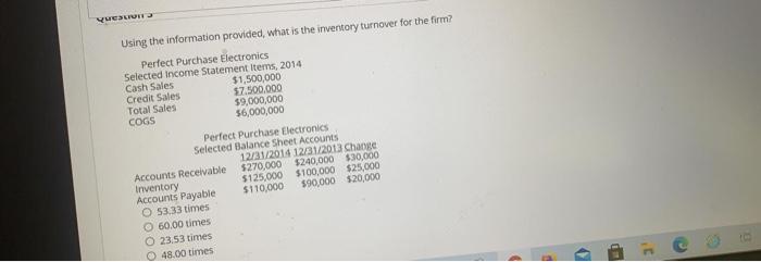  VUESLUIT Using the information provided, what is the inventory turnover for