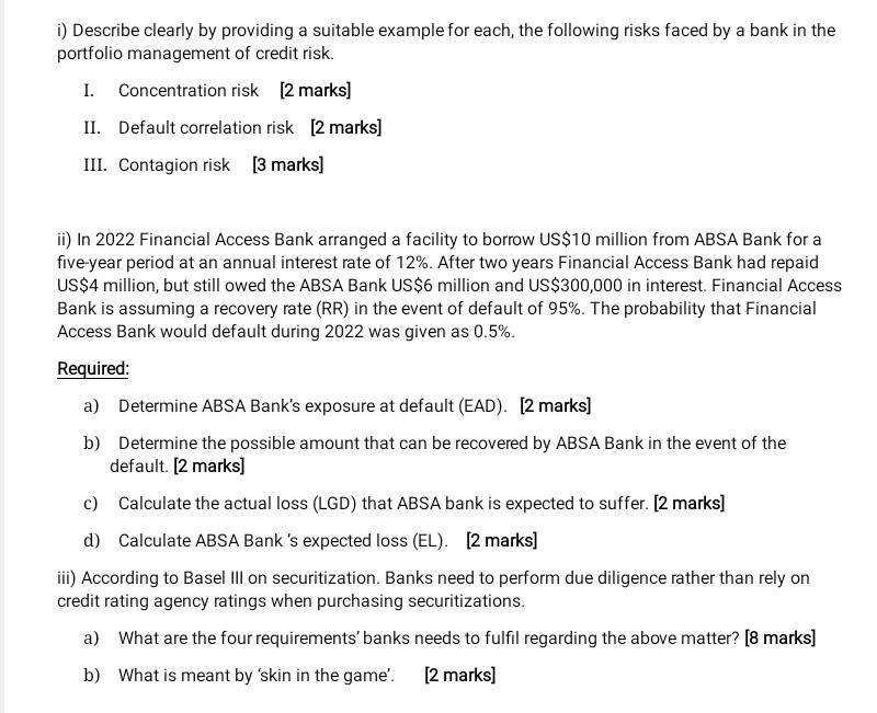 i) Describe clearly by providing a suitable example for each, the