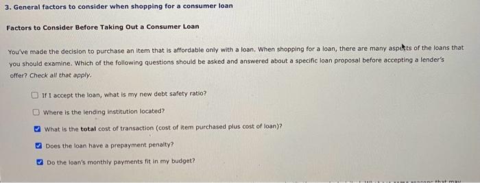  3. General factors to consider when shopping for a consumer loan