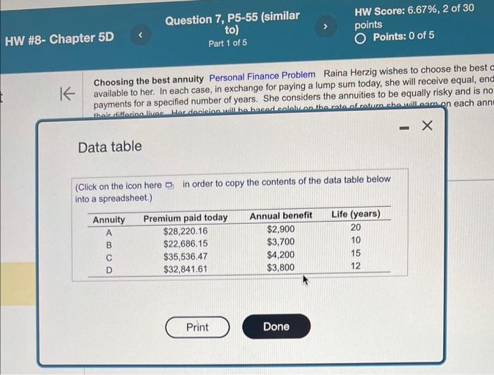 Raina Herzig wishes to choose the best of four annuities available to