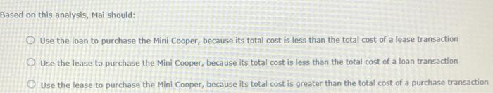 understanding of a comparative worksheet that analyzes the automobile lease versus purchase