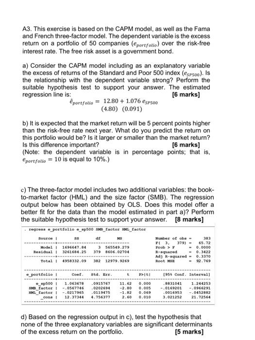  A3. This exercise is based on the CAPM model, as well