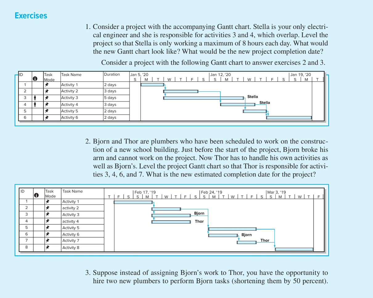 Please, answer question 3 using the Gantt Chart and writing an explanation.