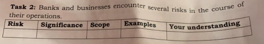  Write 2 risks and for each risk must write : Significance