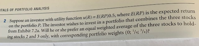 Suppose an investor with utility function u(R) = E(RP)0.5, where E (RP)