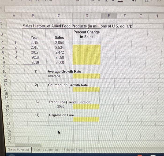  Please help fill in shaded areas *Excel Formulas* u . ..