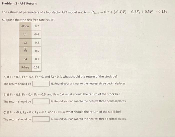  Problem 2 - APT Return The estimated parameters of a four-factor