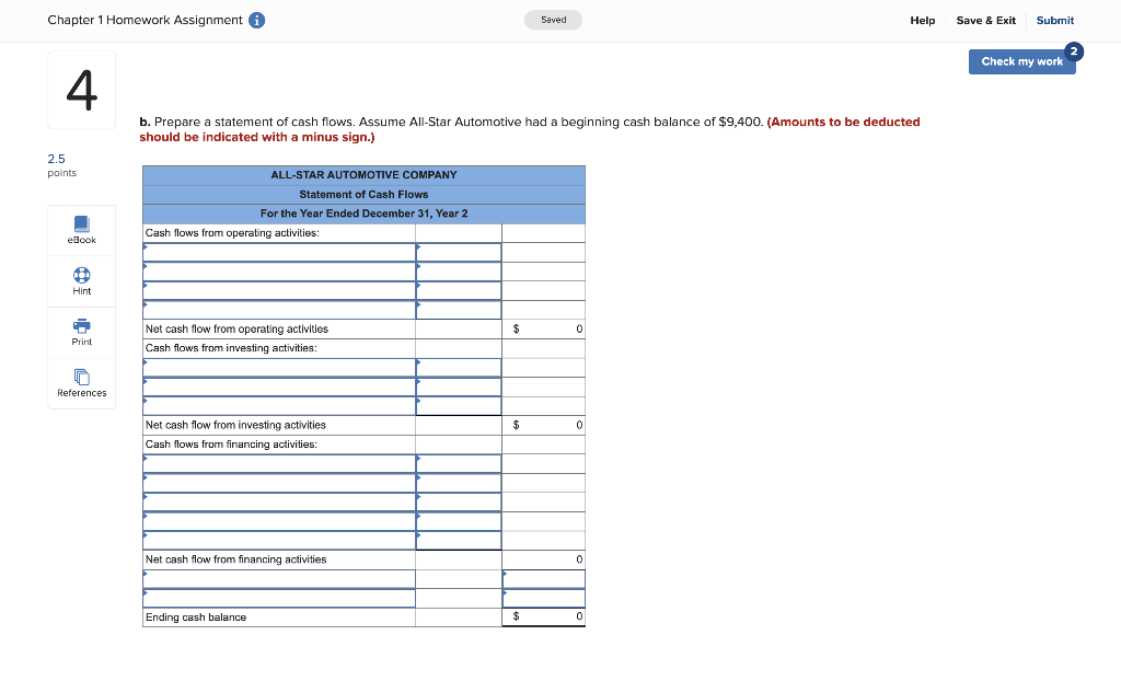 my work 4 Exercise 1-22A (Algo) Prepare a statement of cash flows