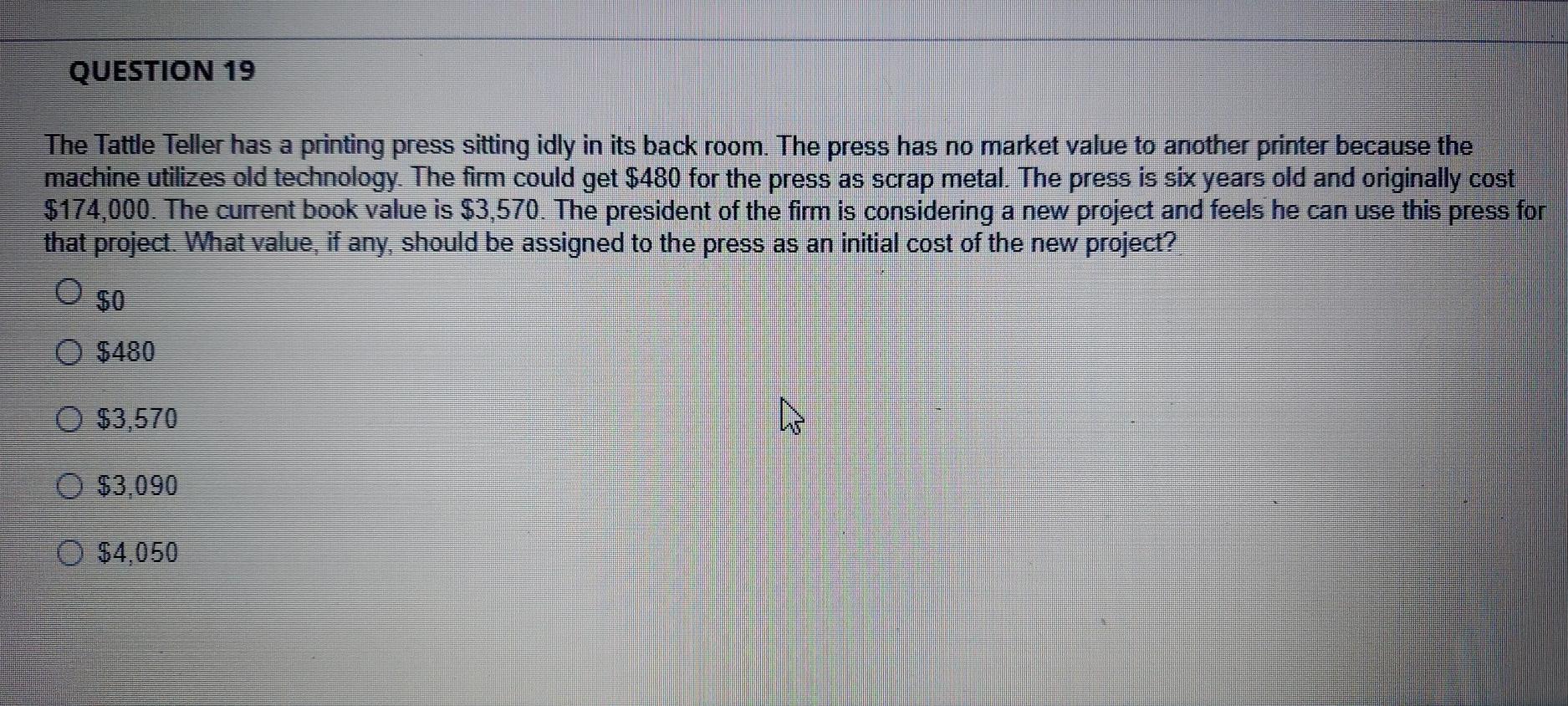  QUESTION 19 The Tattle Teller has a printing press sitting idly