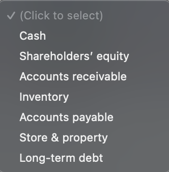 (Be sure to list the assets and liabilities in order of their