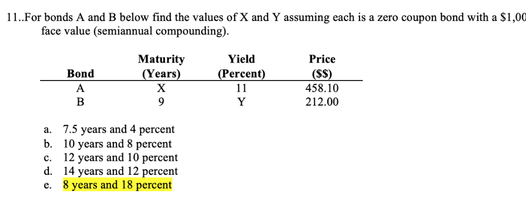 I think the answer is E?? 11..For bonds A and B below