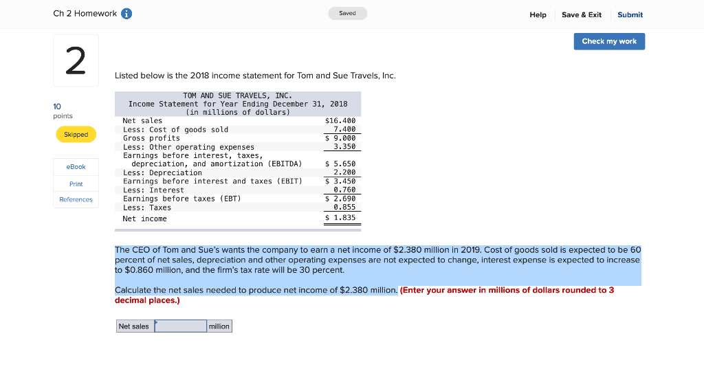  Ch 2 Homework a Saved Help Save & Exit Submit Check