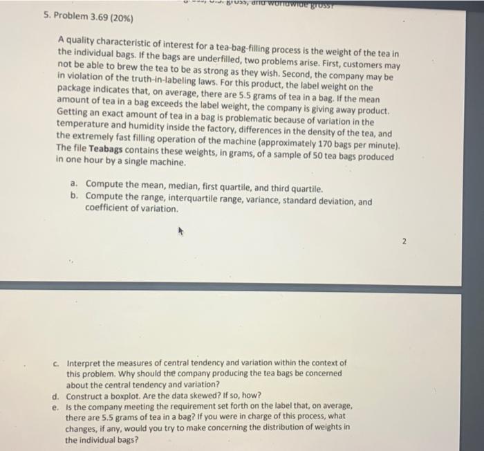  ITU , o gross 5. Problem 3.69 (20%) A quality characteristic