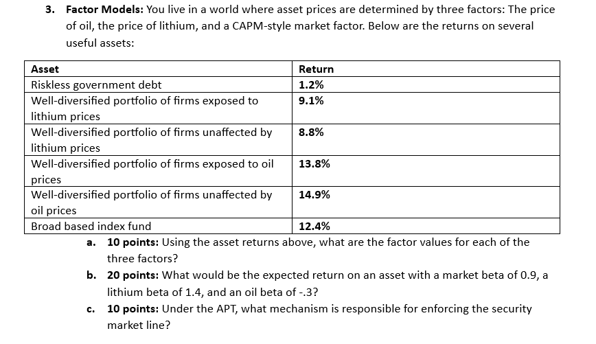 3. Factor Models: You live in a world where asset prices