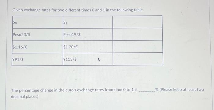  Given exchange rates for two different times 0 and 1 in