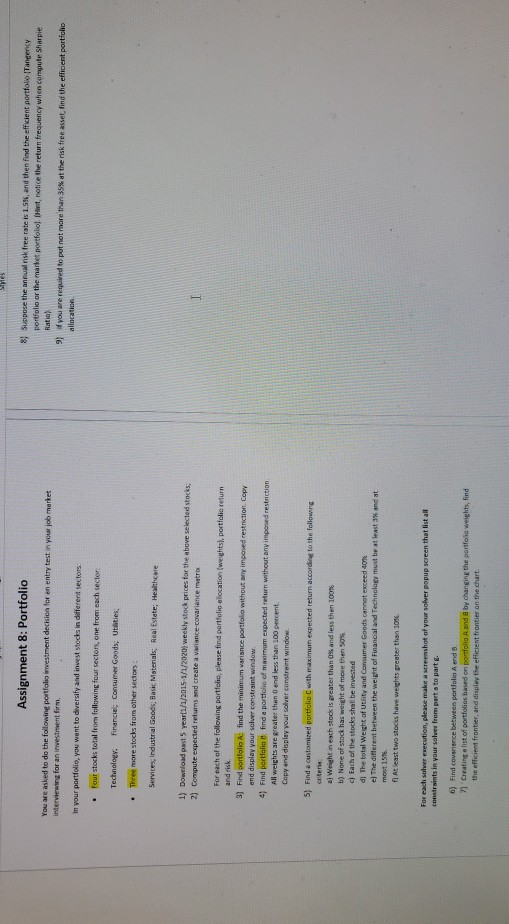  Assignment 8: Portfolio You we asked to do the following portfolio