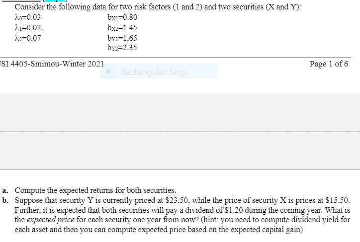 Consider the following data for two risk factors (1 and 2)