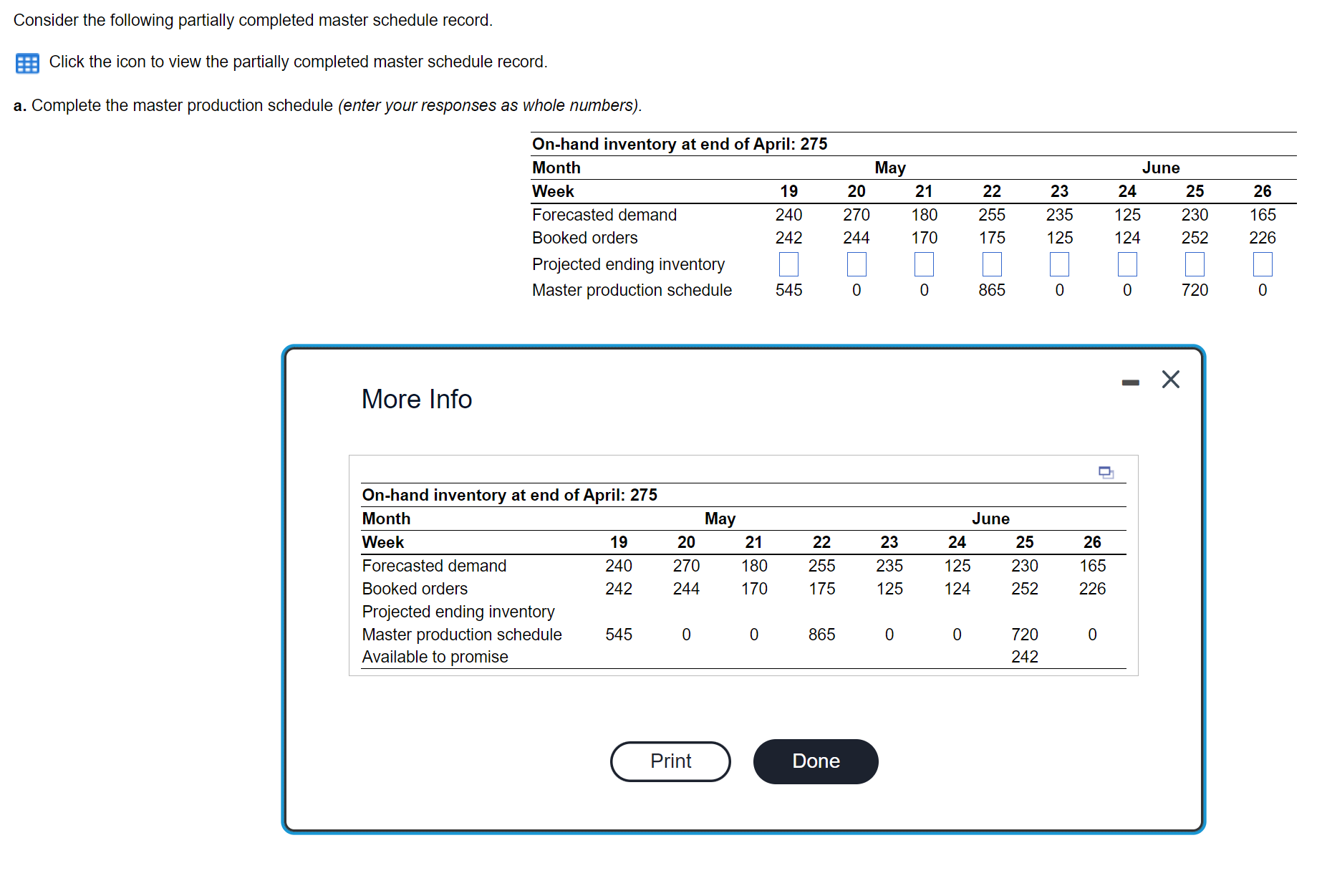  Consider the following partially completed master schedule record. Click the icon