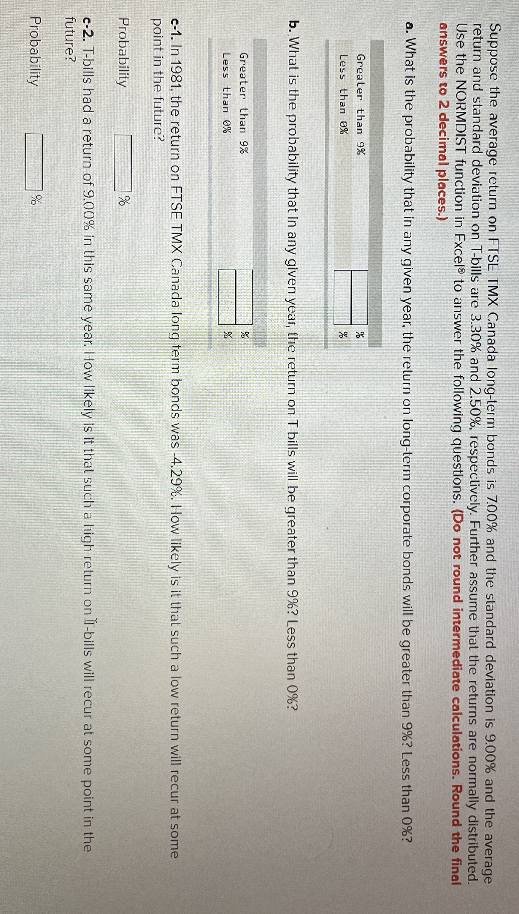  Suppose the average return on FTSE TMX Canada long-term bonds is
