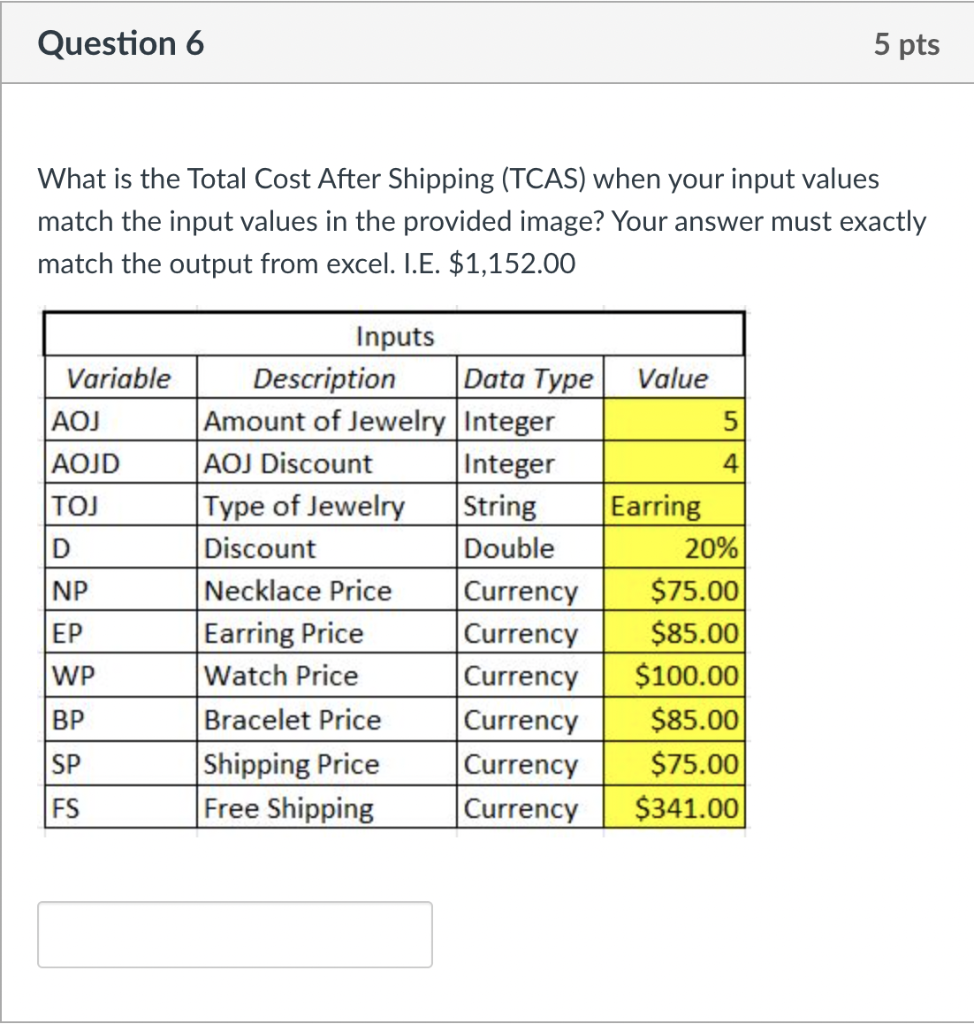 COMPUTER BASED INFO HOMEWORK #5 QUESTION 6 What is the Total Cost