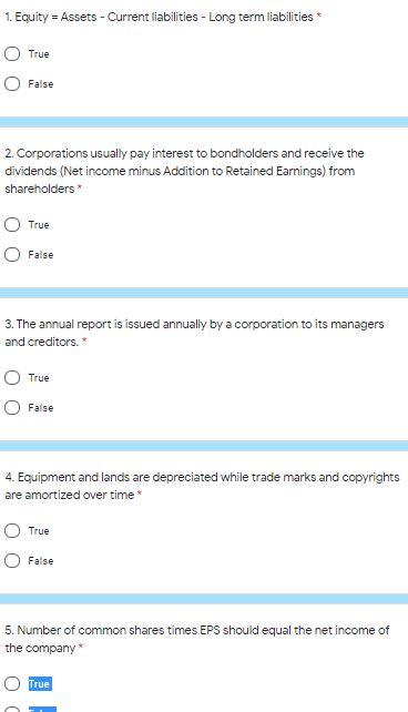  1. Equity = Assets - Current fiabilities - Long term liabilities