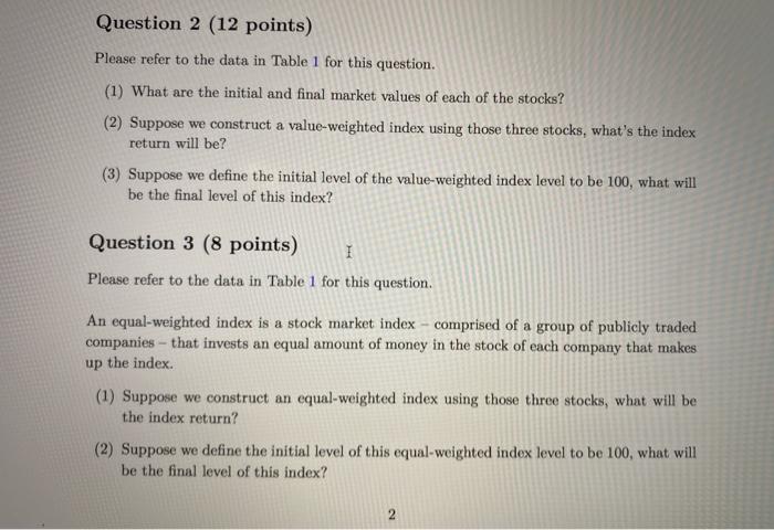 Stock Initial Final # of Shares Initial Final Price Price Outstanding Market