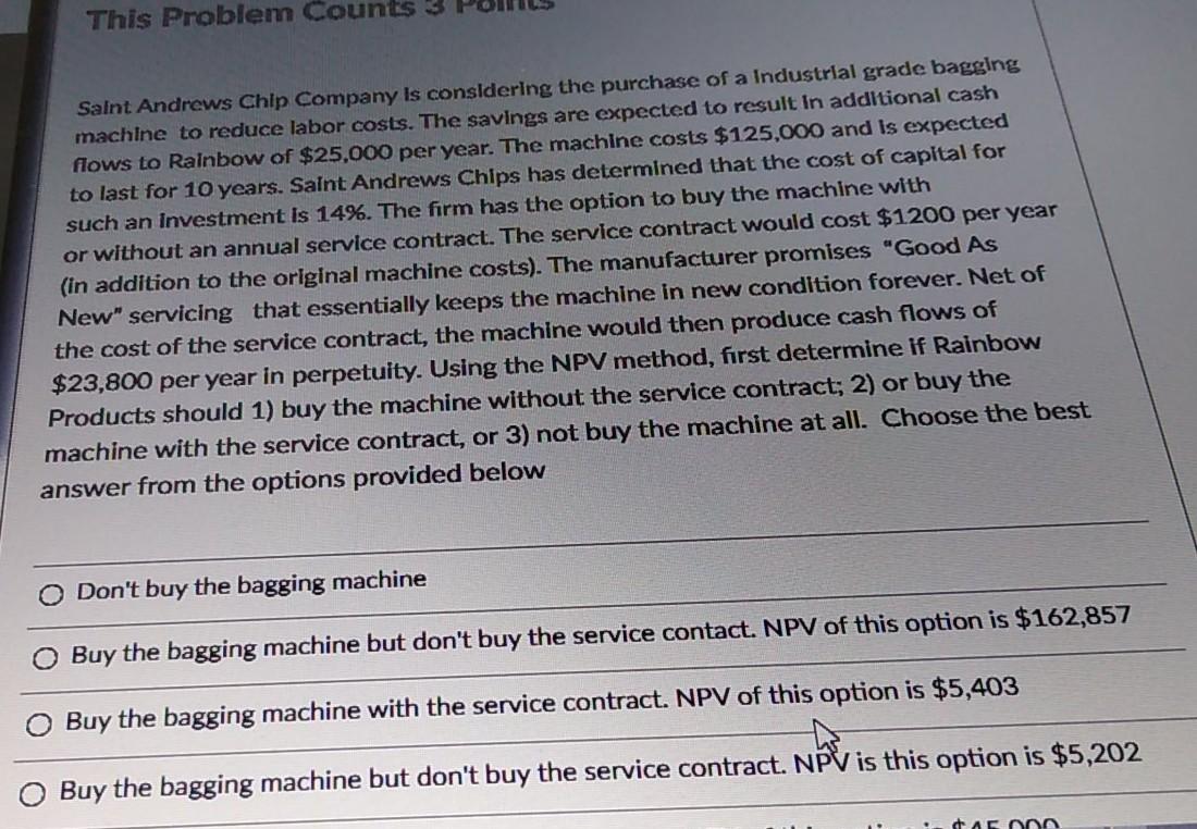 NEED ANSWER ASAP THANK YOU! This Problem Counts Saint Andrews Chlp Company