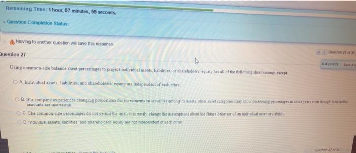  Remaining Time: 1 hour, 07 minutes, 59 seconds Question Completion Status