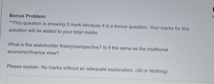  Bonus Problem: **This question is showing o mark because it is