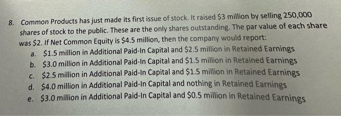 8. 8. Common Products has just made its first issue of stock.